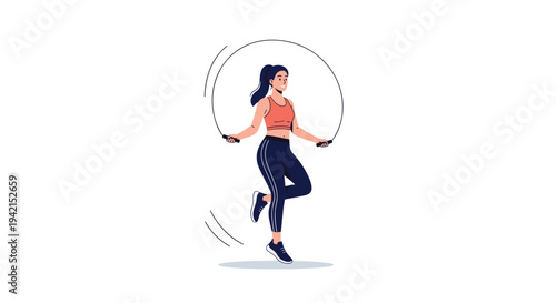 Athletic young woman in active sports clothing jumping rope with a fast motion to improve her fitness level and cardiovascular health.