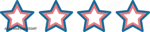 Four graphic design star shapes with blue and pink outlines arranged horizontally