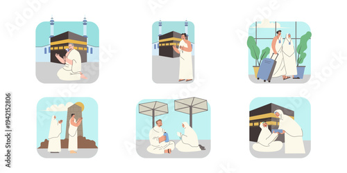 Hajj Worship and Pilgrimage Illustration Collection