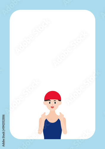 応援する水泳コーチ・選手の縦フレームのベクターイラスト素材