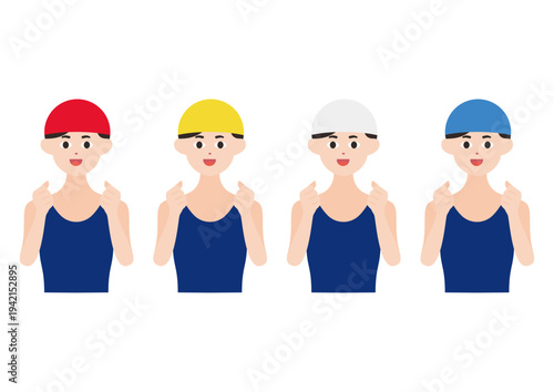 応援する水泳コーチ・選手たちのベクターイラスト素材セット