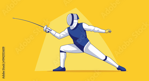 Dynamic Fencer in Action with Epee Weapon.