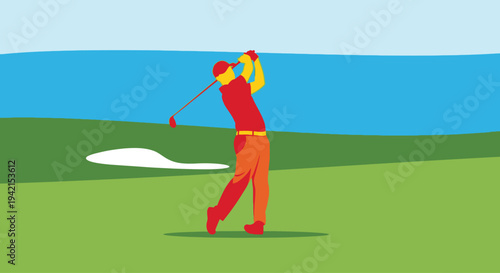 Dynamic golfer in mid-swing showcasing power and precision on the course.