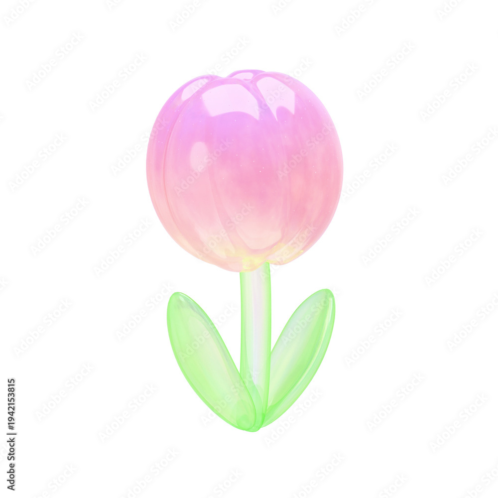 Fototapeta premium Dreamy Kawaii Jelly Tulip Flower with Transparent Background, Pastel Pink Yumekawaii 3D Illustration 