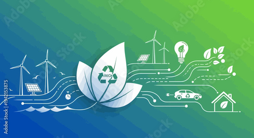 Vector eco friendly technology icons set for business and environment