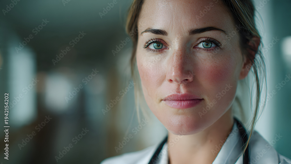 Fototapeta premium A close-up portrait of a female doctor in a medical setting
