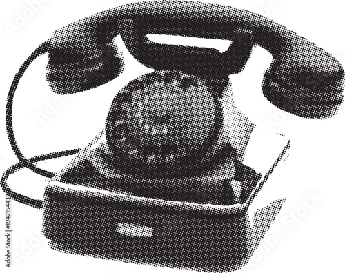 Classic black rotary dial telephone with cord and receiver.