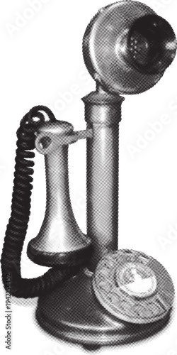 Antique candlestick telephone with rotary dial isolated on white background