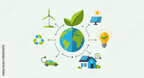 Set of 8 eco friendly icons vector, green technology symbols