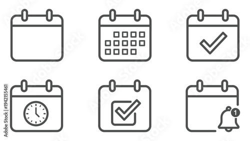 A set of calendar icons on a white background for organizing and planning.