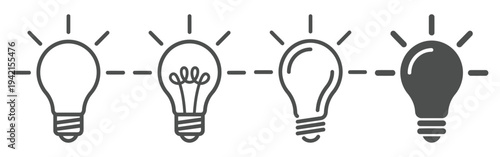 A creative illustration of light bulbs in different states of illumination.