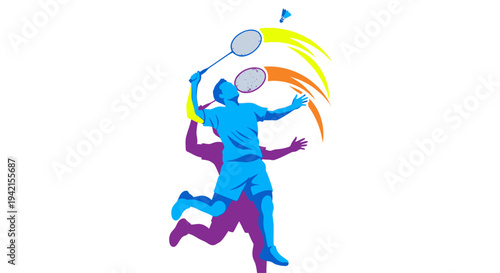 Dynamic Badminton Player in Action with Colorful Motion Trails.