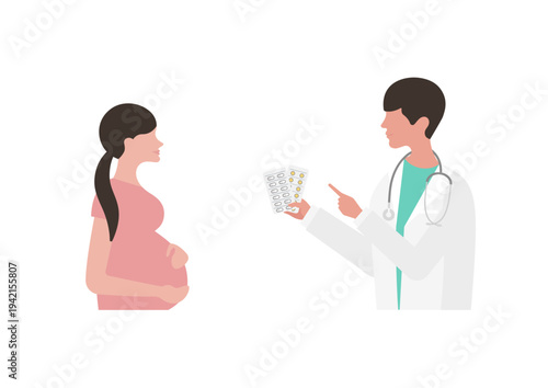 薬の説明をする医師と妊婦の診療のベクターイラスト素材