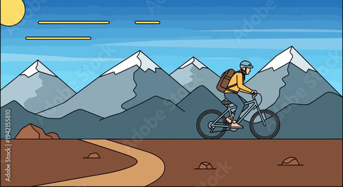Mountain Biker Riding on a Dirt Path.