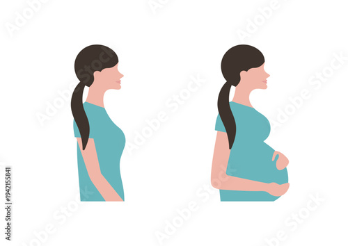 妊娠前と妊娠後期の女性のベクターイラストセット素材（右向き）