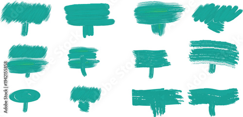 Set of 12 teal brush stroke speech bubbles vector