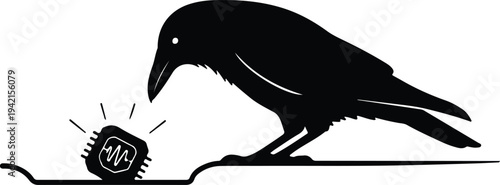 Vector black bird curious about technology circuit board silhouette design
