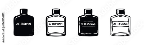 Aftershave Bottle Icons Set. Men's Grooming Product Collection.