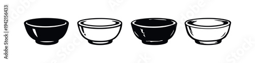 Set of four stylized black and white cup icons for beverages or kitchenware