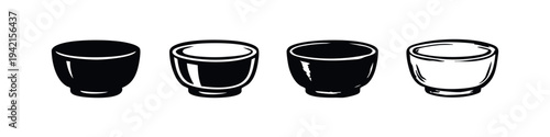 Set of four stylized black and white cup icons for beverages or kitchenware