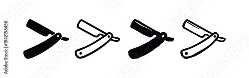 Straight Razor Icon Set. Vector illustrations of classic shaving blades for barbershop and men's grooming.
