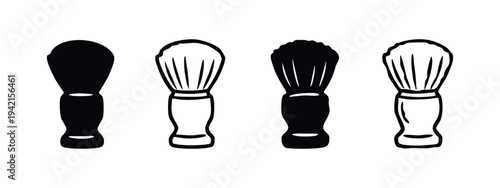 Shaving Brush Icon Set. Barbershop tools for foam and lather. Vector illustrations for male grooming and hygiene.