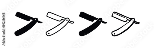Straight Razor Icon Set. Vector illustrations of classic shaving blades for barbershop and men's grooming.