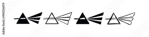 Prism and Light Dispersion Icon Set. Optical physics symbols for refraction and spectrum concepts.