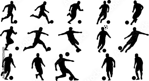 vector set of football (soccer) players 1 silhouettes on white background
