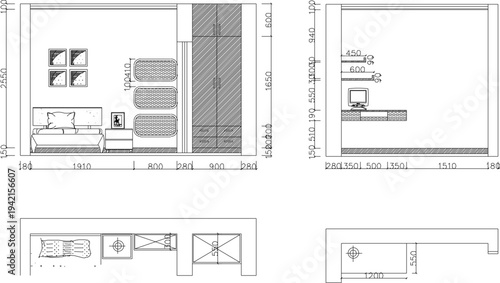 Detailed Construction Section Drawing of Residential Interior with Staircase, Mezzanine Floor, Living Room Furniture Setup, and Blueprint Dimension Guide