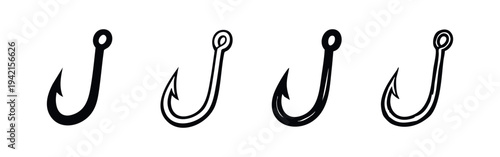 Classic fishing hook icon set, vector design of angling equipment symbols.