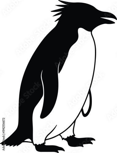 Vector penguin standing profile view isolated on white background silhouette design