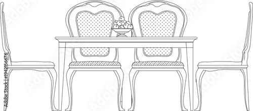 Vector sketch illustration silhouette of classic vintage retro antique table and chair furniture design 