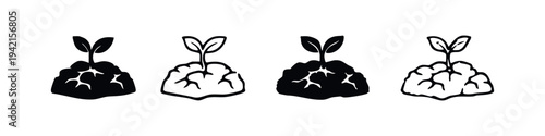 Seedling sprout icon set. Growth, nature, and organic farming concept with young plant in soil, isolated on white.