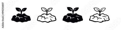 Plant sprout growing from soil icons. New life and growth symbols for gardening and nature concepts, isolated on white.