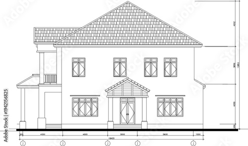 Vector sketch illustration silhouette design architectural construction view facade of classic vintage house 