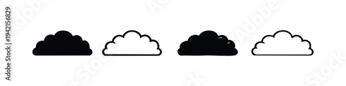 Collection of four cloud icon designs featuring solid black and outline styles, representing sky, weather, or online storage.