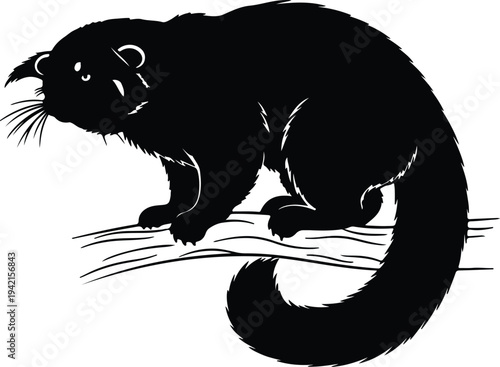 Vector silhouette of wild animal sitting on tree branch nature design