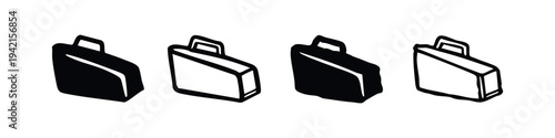 Collection of four briefcase or luggage style icons in black and outline variations for business or travel concepts.