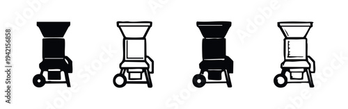 Garden Shredder or Chipper Icon Set - Agricultural Equipment Vector