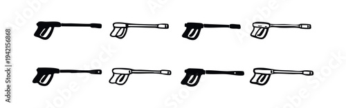 Pressure Washer Spray Gun Icon Set - Cleaning Tool Vector Illustration