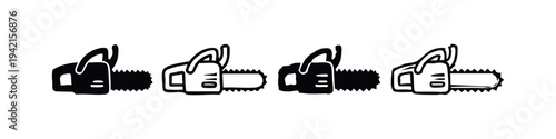 Chainsaw Power Tool Icon Set - Logging and Woodworking Vector Illustration