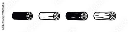 Wood log and tree trunk icons featuring end-grain and side-view, in both filled and outlined minimalist designs.