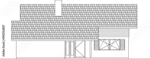 Vector sketch illustration of silhouette design section view of facade of Wooden House with scale size 