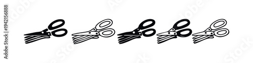 Scissors icons set, depicting general-purpose cutting tools in filled and outlined vector styles.
