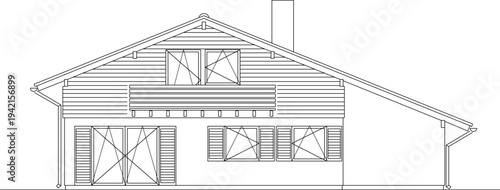 Vector sketch illustration of silhouette design section view of facade of Wooden House with scale size