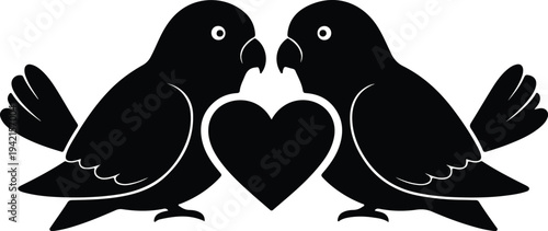 Vector two lovebirds sharing a heart symbol design