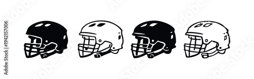 American football helmet vector icons set. Sport protective headgear illustrations in solid and outline style.