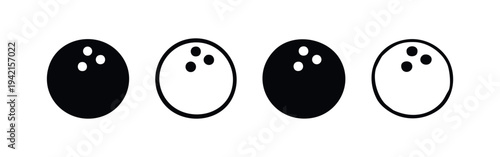 Bowling ball vector icons collection. Sport equipment for bowling in solid and outline doodle style.
