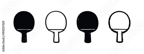Table tennis racket icon set in solid, outline, and hand-drawn styles on white background